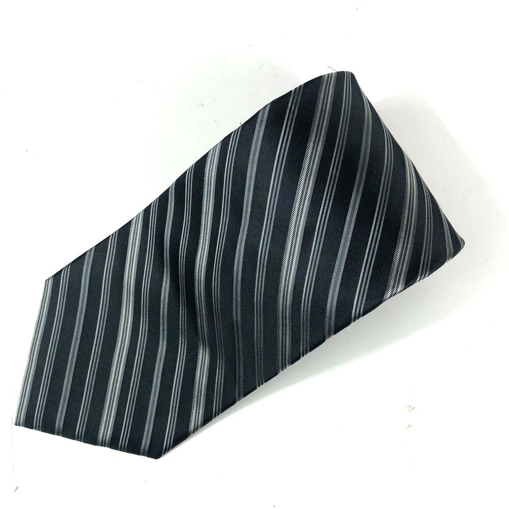 Murano Men's 100% Silk Tie Black & Silver/Gray Stripe Made in USA Necktie